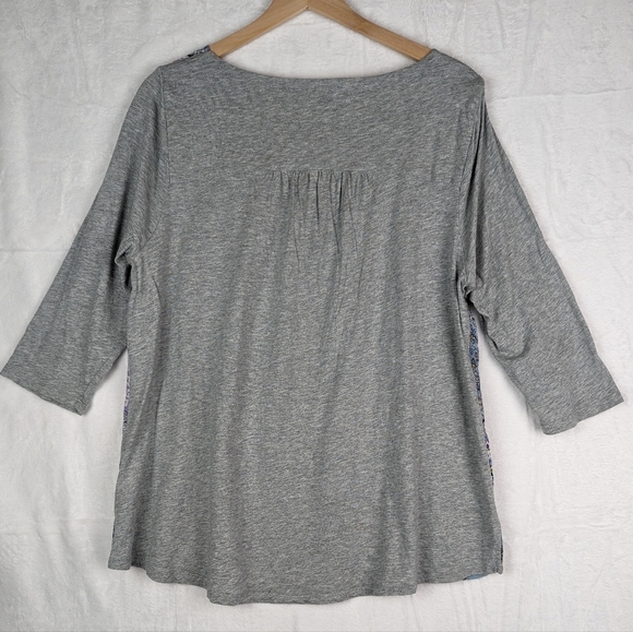 4/$20 Sale- J Jill Floral Blouse Top LP Large Petite Gray Purple Blue 3/4 Sleeve - Picture 2 of 11